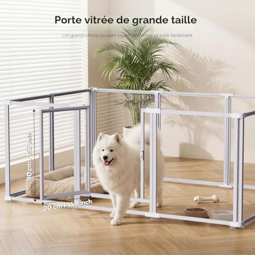 Homelio 10 Panel Acrylic Indoor Dog Playpen, Height: 60 cm, Dog Pen with Door, Metal Frame, Sturdy, Easy to Install, Suitable for Small Dogs, Puppies, Rabbits, White
