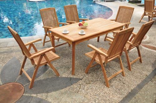 New 9 Pc Luxurious Grade-A Teak Dining Set - 71" Rectangle Table And 8 Marley Reclining Arm Chairs #WHDSMRa