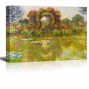 Lily Pond, The Roses (Bassin Aux Nympheas, Les Rosiers) by Claude Monet - Canvas Print Wall Art Famous Painting Reproduction - 12" x 18"