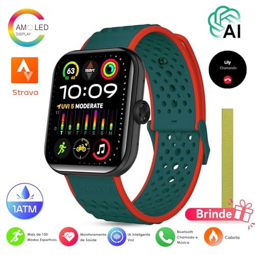 Relógio Smartwatch Masculino e Feminino, 1ATM Impermeável, Chamadas Bluetooth, Monitor de Atividades Físicas, Compatível com Android e iOS, Inclui Pulseira Extra para Uso Diário e Academia