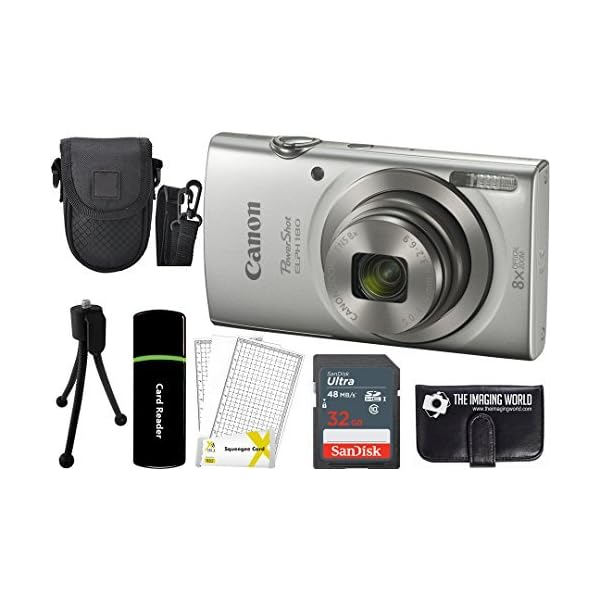 Canon PowerShot ELPH 180 20MP 8X Zoom Digital Camera (Silver) + 32GB Card + Reader + Case