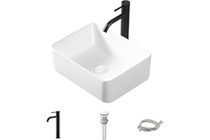 MAISINK Vessel Sink 16''x12'' Rectangular Small Bathroom Sink with Faucet and Drain Combo White Ceramic Vessel Sinks for Bathrooms Modern Bathroom Vessel Sinks above Counter