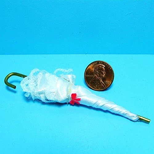Dollhouse Miniature Victorian Umbrella/Parasol in White G - My Mini Fairy Garden Dollhouse Accessories for Outdoor or House Decor