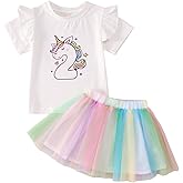 SOFEON Toddler Baby Girl Unicorn Birthday Outfit 1st/2nd/3rd/4th/5th T-Shirt Colorful Tutu Skirts Kids Cake Smash Outfit