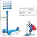 OUTON Kick Scooter for Kids 3 Wheel Lean to Steer Adjustable Height PU 4 LED Flasing Wheels Blue