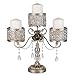 Amalfi Decor Victoria Antique Silver Metal 3 Pillar Candle Holder, Wedding Table Hurricane Centerpiece Crystal Draped Accent Stand Display