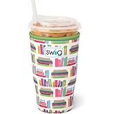 Swig Life Large Iced Cup Coolie, 30-32oz Iced Coffee Cup Insulator Sleeve with Handle, Neoprene Insulated Coolie Keeps Drinks Cold (Book Club)