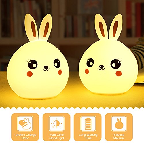 Baby Night Light Nursery Lamp - Cute Portable LED Soft Touch Safe For Kids & Children - USB Rechargeable Bunny