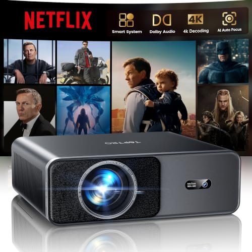 Smart Projector 4K [Compatible with Netflix|20W Dolby]Outdoor Projecteur with WiFi6 and Two-Way Bluetooth|AI Auto Focus & Keystone|HDR10,TOPTRO 1080P Portable Proyector for Movie/Home Theater/Bedroom