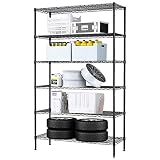6 Tier Wire Shelving Unit Wire Shelves NSF Heavy Duty Height Adjustable Storage Wire Shelf Shelving Rack with Feet Leveler Garage Rack Kitchen Rack Office Rack Commercial Shelving - Black - 42x16x72