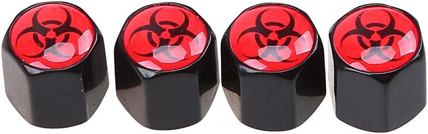 Possbay Biohazard Dust Caps Black Metal Tyre Valve Caps, Set of 4