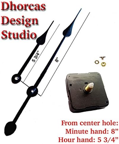 Dhorcas (#21) 1/2" Threaded Motor and Curvy Long Black Spade 8" Hands, Quartz Clock Movement Kit and Replacement Motor (1/2" thread shaft)