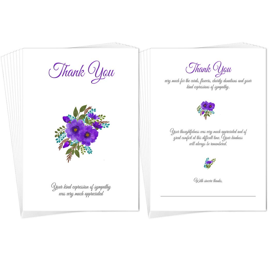 Funeral Thank You Cards Pack of 20 + Self-Seal envs - Postcard Style - Sympathy Acknowledgement Notes - Thanks Appreciation for Flowers Attendance etc - Pre-Printed Multipack easy - Size 105x148mm
