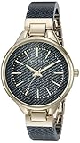 Anne Klein Women's AK/1408DKDM Gold-Tone and Dark Blue Denim Patterned Resin Bangle Watch