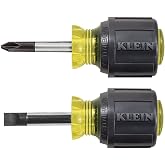 Klein Tools 85071 Stubby Slotted and Phillips Screwdriver Set, Made in USA, with 5/16-Inch Cabinet-Tips and #2 Phillips-Tip, 2-Piece