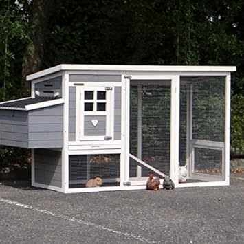 Joypeteu Poulailler Julia Blanc Gris Avec Toit En Plastique Et