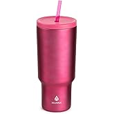 Manna Ranger XL Double-wall Insulated Stainless Steel Tumbler with Leak-proof Smart Seal Lid and Reusable Tritan Straw - 40 Oz - Matte Raspberry