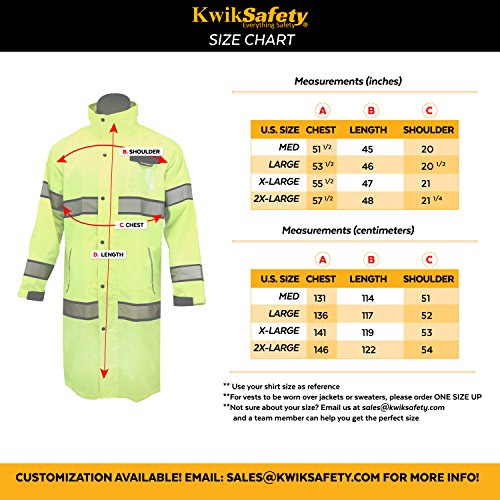 KwikSafety TORRENT High Visibility Class 3 Safety Trench Coat Waterproof Windproof Safety