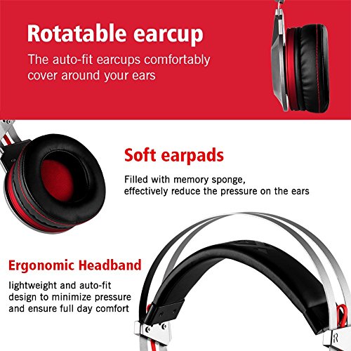 XIBERIA PS4 Gaming Headset for Xbox One Headphones Wired Over Ear Surround Sound with Microphone Switch Stereo Bass Volume Control Noise Isolating for Laptop, Mac, Computer, Tablet (K5D - 3.5mm@4Pin) - Thumbnail 4