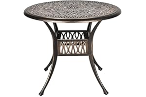 Grepatio 35.4" Round Patio Bistro Table Outdoor Dining Table Cast Aluminum with Umbrella Hole Conversation Table, Antique Bronze (35.4" Round Table)