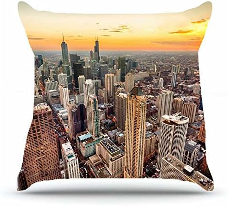 Hubery Throw Pillowcase 18 X 18 Inches 100% Cotton Pillowcases Decorative Cushion Covers with Hidden Zipper Decor - City chicago city sunset For Bedding Room