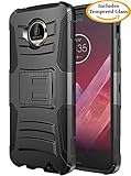 Moto Z2 Force Case, Moto Z2 Play Case, JATEM Rugged Hybrid Dual Layer Kickstand and Belt Clip Holster Combo + Tempered Glass Screen Protector (BLACK)