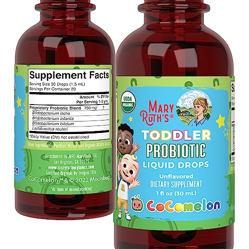 MARYRUTH’S ORGANIC TODDLER PROBIOTIC LIQUID DROPS | KIDS PROBIOTICS FOR AGES 1-3 | 5 PROBIOTIC STRAINS | 150 MILLION CFU PER SERVING | USDA ORGANIC | SUGAR FREE | VEGAN | GLUTEN FREE | 1 FL O