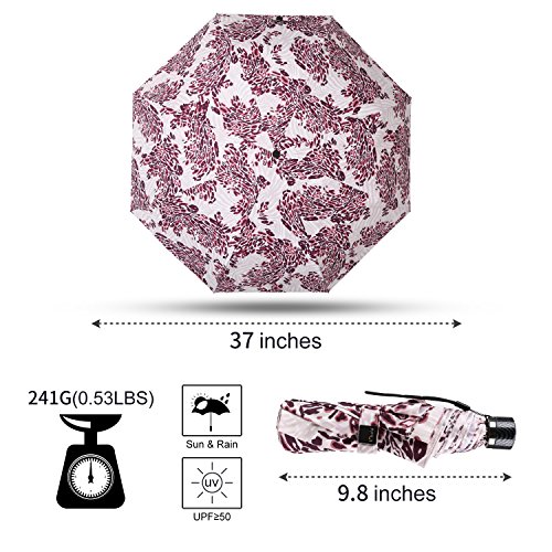 Kobold Compact Travel Sun Folding Umbrella UV Protection Light for Women Windproof Parasol Rain Umbrellas Pink Leopard Pattern