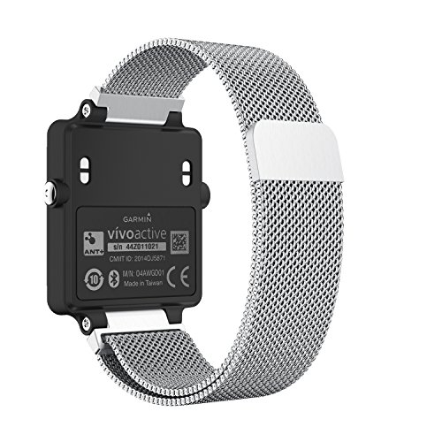 Garmin Vivoactive Acetate Watch Band, MoreToys Milanese Loop Stainless Steel Replacement Wristband Bracelet Strap for Garmin Vivoactive Acetate Sports GPS Smart Watch (Silver)