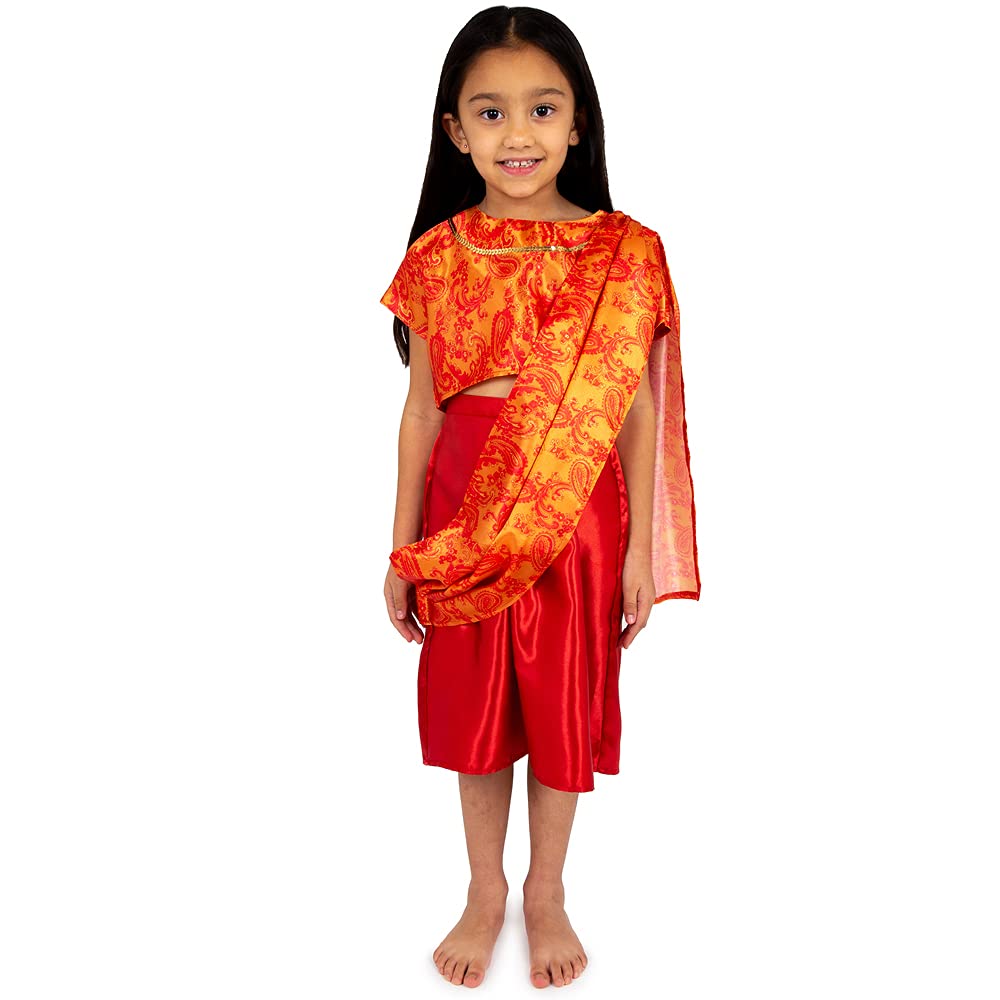 PRETEND TO BEE Multicultural Indian Lady/Girl Dress Up Costume for Kids, Multi Coloured, 5-7 Years