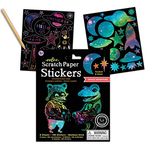 eeBoo: Galactic Space Scratch Stickers/Space Adventure, Scratch and Stick, Allows for Creativity and Imagination, Perfect for Ages 5 and up