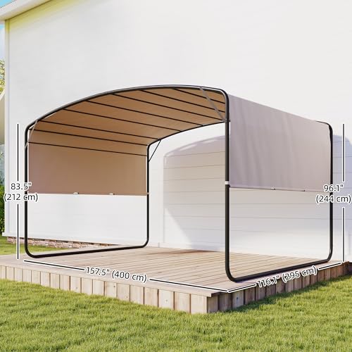 Outsunny 10' x 13' Retractable Pergola Canopy, Outdoor Metal Pergola Gazebo Sun Shade Shelter with Steel Frame, UPF30+ Sun Protection for Garden, Patio, Backyard, Deck, Khaki
