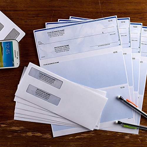 500 Envelopes for Busines Checks, Double Window For Addresses, Inner Pattern for Security Mailing ~Quickbooks Checks Fits Perfect~ Computer Printed Checks Envelope, Gummed Seal -Box of 500-