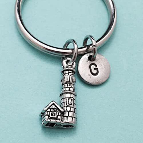 Lighthouse keychain, lighthouse charm, beach keychain