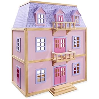 Melissa Doug Multi Level Wooden Dollhouse With 19 Pcs Furniture