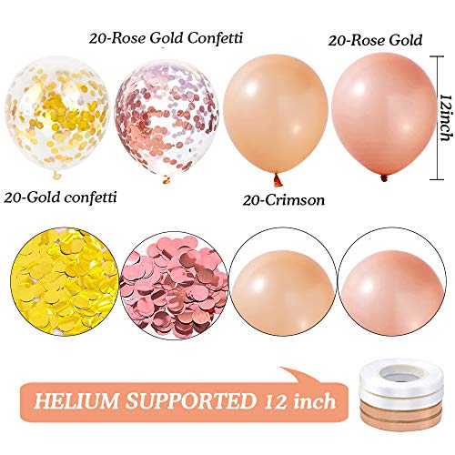 image for RUBFAC 80pcs 12 Inches Glitter Latex Balloons (Rose Gold, Rose Gold Co