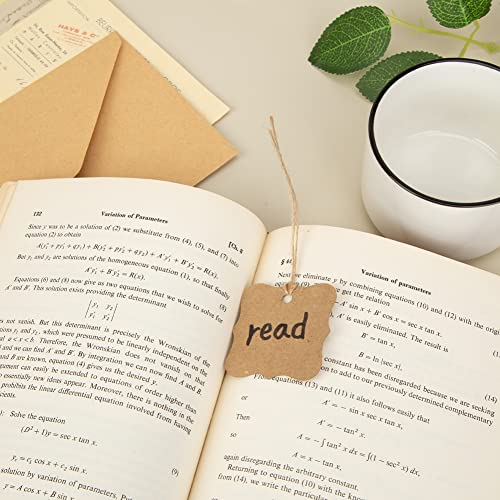 SallyFashion Thank You Tags, 150PCS Brown Kraft Gift Tags with 150PCS Free Natural Jute Twines Brown Scalloped Edge Tags for Gift Wrapping, Wedding, Favor Box, Baby Shower