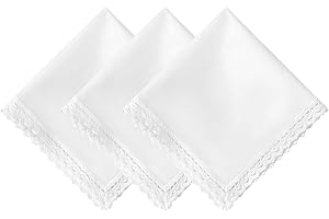 PACGOTH White Lace Handkerchiefs for Women, Soft Cotton Women’s Lace Handkerchiefs Ladies Hankies for Embroidery Wedding