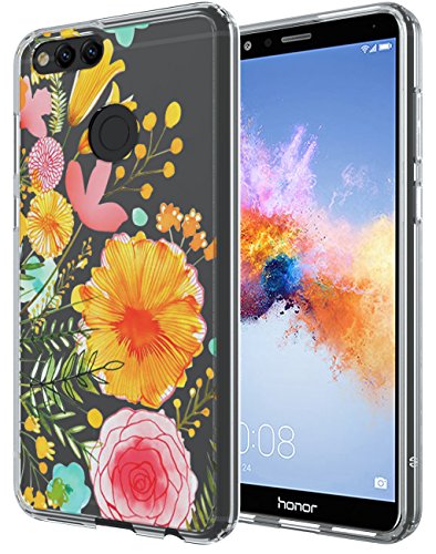Huawei Honor 7X Case, Huawei Mate SE Case, SWODERS Flower Clear Design Shock Absorbing TPU + Hard PC Bumper Case For Huawei Honor 7X/Huawei Mate SE?- Orange