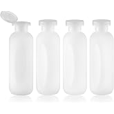 Empty Shampoo Bottles 6.7oz, Clear Flip Cap Refillable Plastic, 4 Pack Set | Toiletry containers for conditioner, big large size squeeze bottles, body wash lotion dispenser, toiletries leakproof liquid