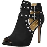 XYD Women Chic Studs Peep Toe Ankle Bootie High Heel Pumps Buckled Double Straps Cutout Fashion Party Shoes