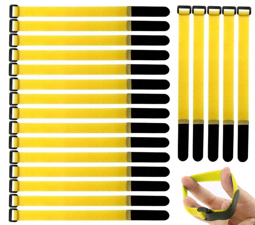 Gebildet Fastening Cable Ties - 20pcs 11.8 Inch Reusable Cable Strap, Adjustable Wire Management Ties, Microfiber Nylon Cloth Hook and Loop (Yellow)