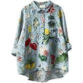 Womens Animal Floral Print Button Down Shirt with Pocket 2026,Long Sleeve Casual Blouse Top for Vacation Party Work