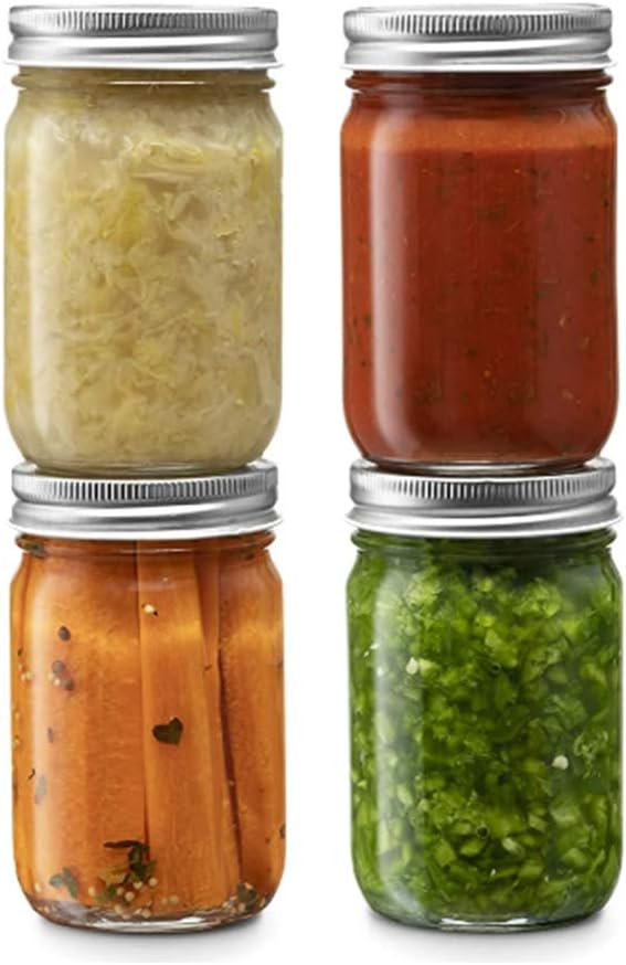 Glass Regular Mouth Mason Jars, 14 Ounce Glass Jars with Silver Metal Airtight Lids for Meal Prep Food Storage, Canning