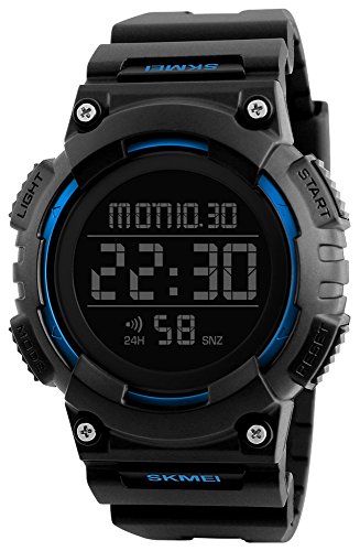 Men's Digital Waterproof Sports Watch Military Multifunction Dual Time Countdown Stopwatch Alarm Back Light 50M Waterproof Watch (Blue)