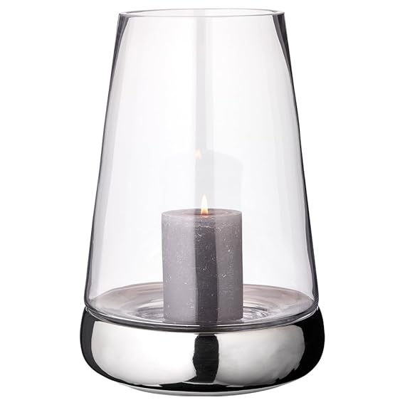 EDZARD Windlicht Bora glatt, Höhe 34 cm, Glas mit vernickeltem Keramikfuß