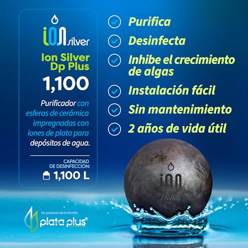 Plata Plus desinfectante de agua con esferas de ceramica tratadas con plata coloidal para tinacos y cisternas de hasta 1,100 L, sistema sin mantenimiento.