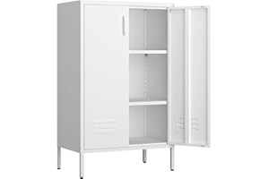 IRONFFICE Metal Cabinet Storage,Metal Shoe Cabinet with Shelves,2 Door Storage Cabinet for Living Room,Entryway,White