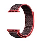QIENGO Qifit New Nylon Sport Loop with Hook and Loop Fastener Adjustable Closure Wrist Strap Replacment Band for iwatch Apple Watch Series 1 /2 / 3,42mm,Red Black