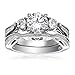 Stainless Steel White Round Cut Cubic Zirconia Wedding Ring Set Three-Stone Size 5-10 SPJ